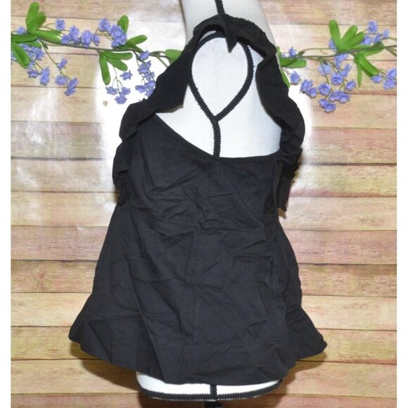 Ee:some Ladies Black Cropped Blouse Top Size L Cotton Square Neck Smocked Casual - Picture 4 of 9